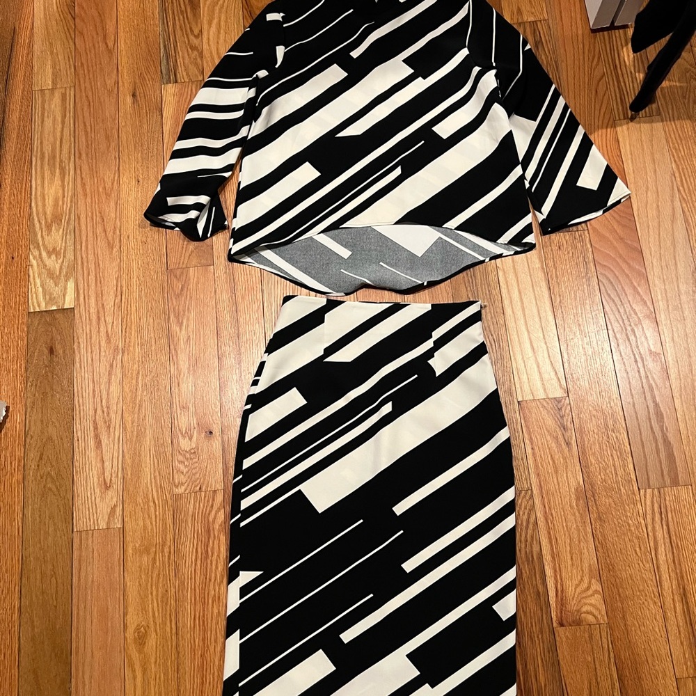 Zara Monochrome Geometric Skirt Set